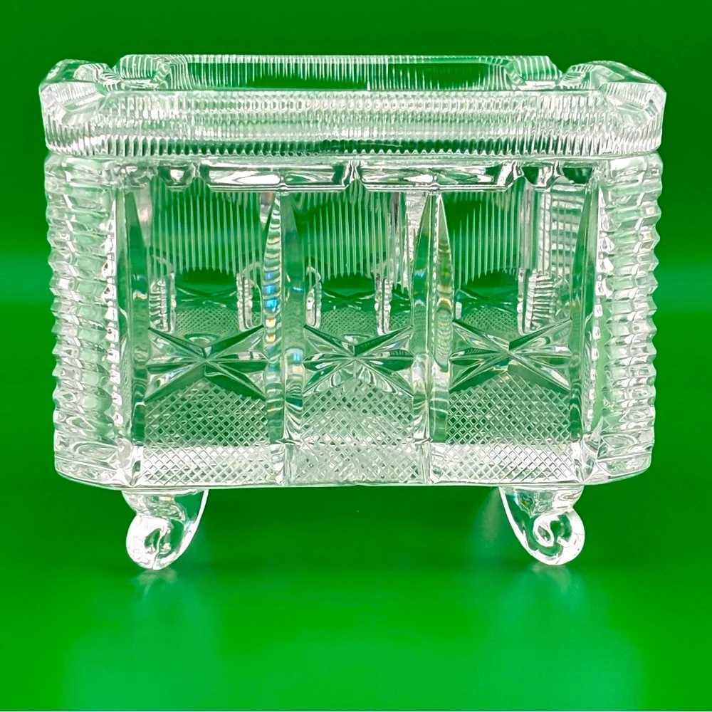 Vintage American Brillant Cut Glass Covered Cigarette Box.